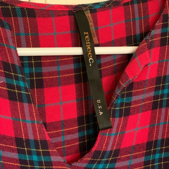 Renee C. Christopher Split Neck Top XS plaid 3/4 length - Picture 2 of 3